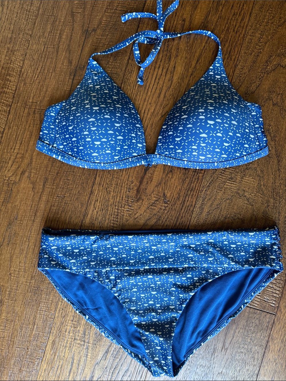Prana Blue Patterned Triangle Bikini Top and Bottom